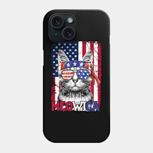 Men Women Funny Cat Lover 4th Of July Meowica American Flag Phone Case