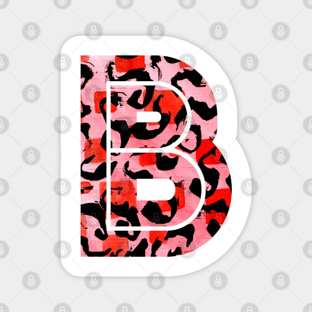 Abstract Letter B Watercolour Leopard Print Alphabet Red Magnet by Squeeb Creative
