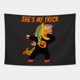 She is My Trick Halloween Dabbing Unicorn Tapestry