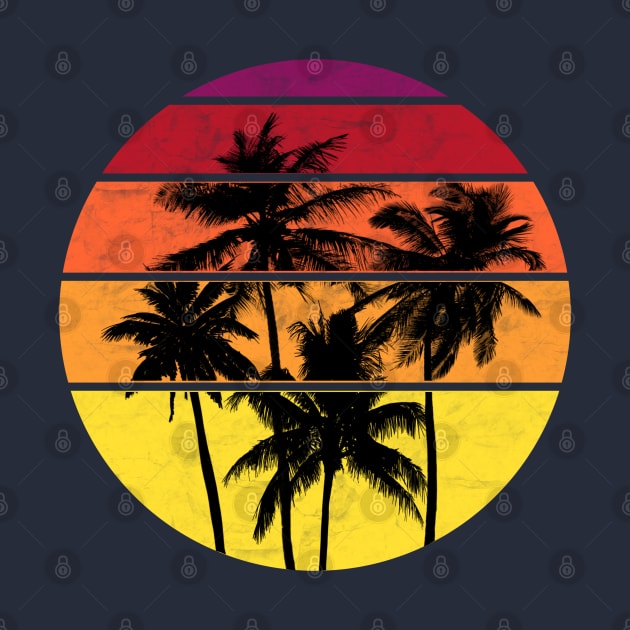 Retro Palm Tree Sunset Grid by Artist Rob Fuller