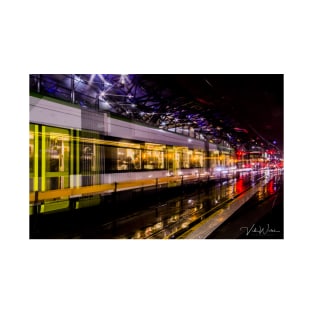 A Melbourne tram rushing past Southern Cross Railway Station T-Shirt