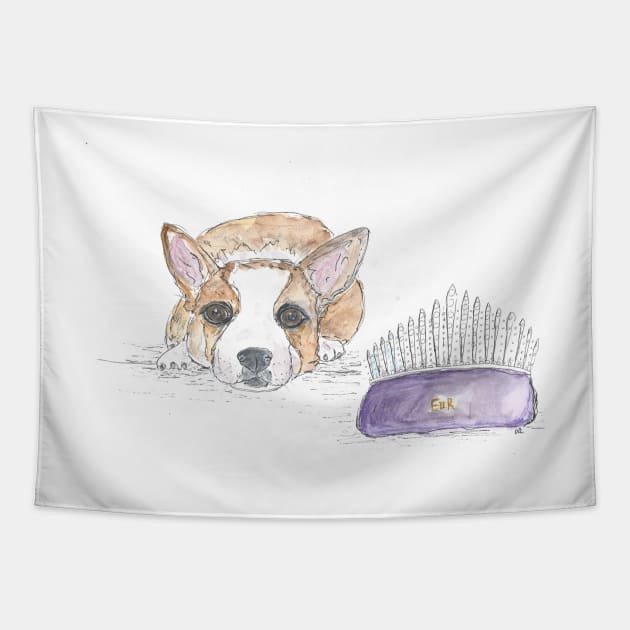 Queen Elizabeth's corgi with tiara tribute illustration. Tapestry by DebTheZeb