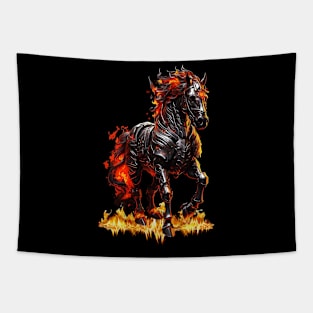 Armored Mechanical Fire Horse Gothic Fantasy Design Tapestry