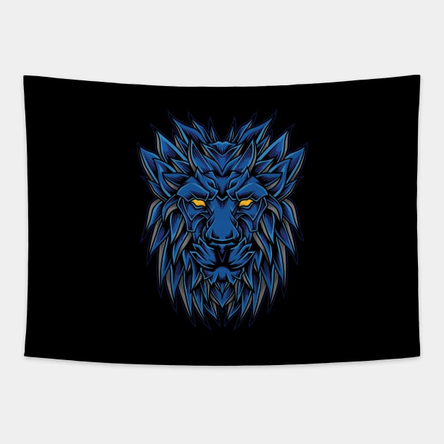 blue lion head Tapestry by mrasyidkvec
