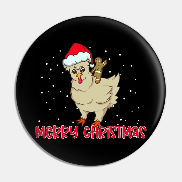 Gingerbread man riding Merry Christmas Chicken Pin by Modern Medieval Design