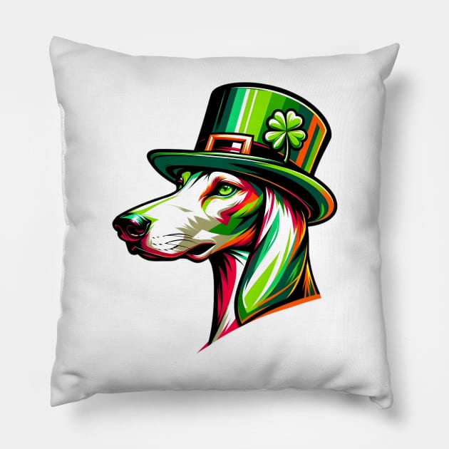 Ibizan Hound Enjoys Saint Patrick's Day Festivities Pillow by ArtRUs