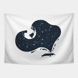 Creative Illustration. Double Exposure Effect. Whale in Space Tapestry