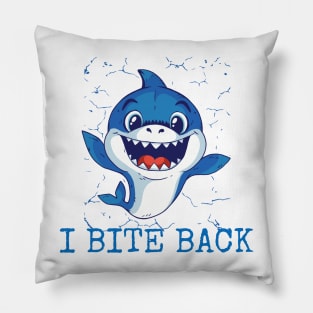 I Bite Back Cute Baby Smiling Shark Animal Blue Fish Pillow