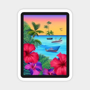 Tropical Sunset Beach Scene 3 Magnet