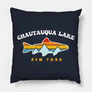 Chautauqua Lake New York NY Retro Sunet Fishing Pillow