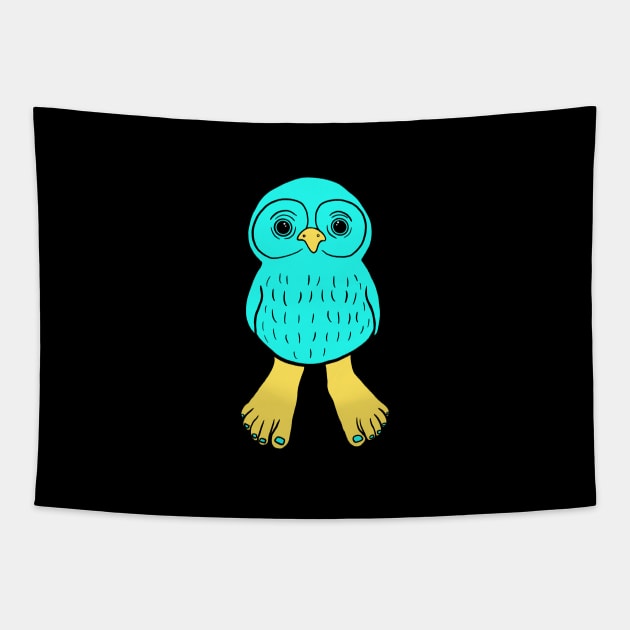 Blue Owl with Human Feet Tapestry by Mochi Merch