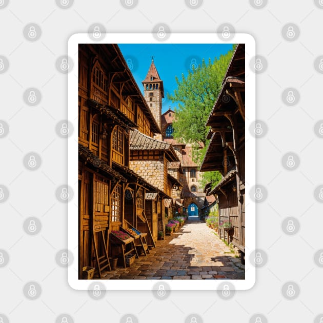 Medieval Market in an Idyllic Village Magnet by CursedContent