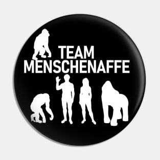 "TEAM GREAT APE" in German, Gorilla Human Chimp Menschenaffe Pin