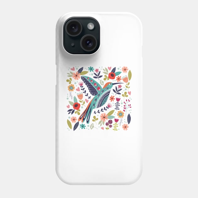 hand drawn bird colorful floral Phone Case by Mako Design 