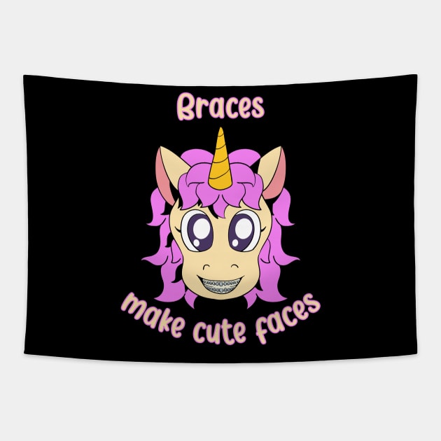 Unicorn - Braces make cute faces Tapestry by Modern Medieval Design
