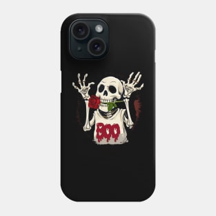 Funny Halloween Skeleton With a Red Rose In Its Mouth Phone Case