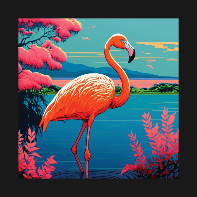 Beautiful flamingo in a mountain lake by Geminiartstudio