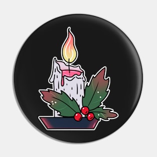 Christmas candle and holly Pin