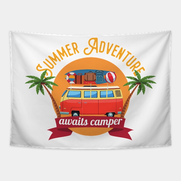 Summer Adventure Awaits Camper Tapestry by Alennomacomicart