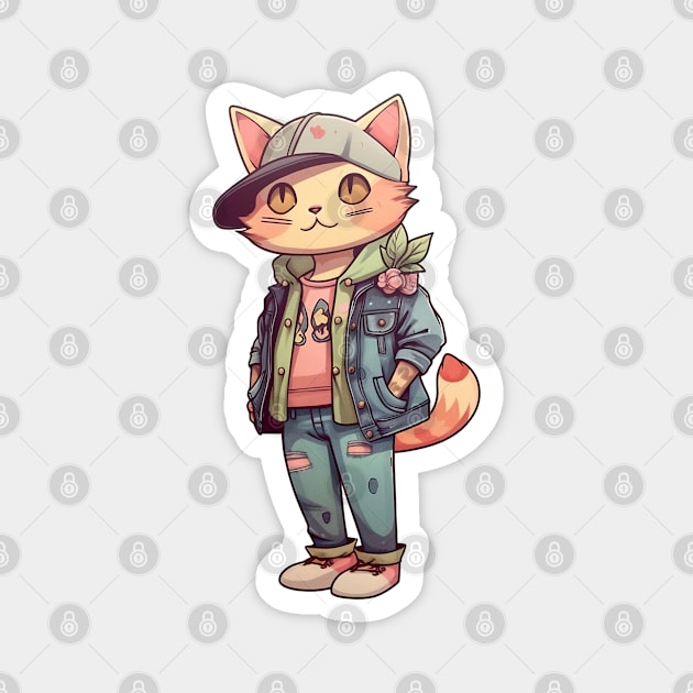 A cute kitty wearing street fashion Magnet by AestheticsArt81