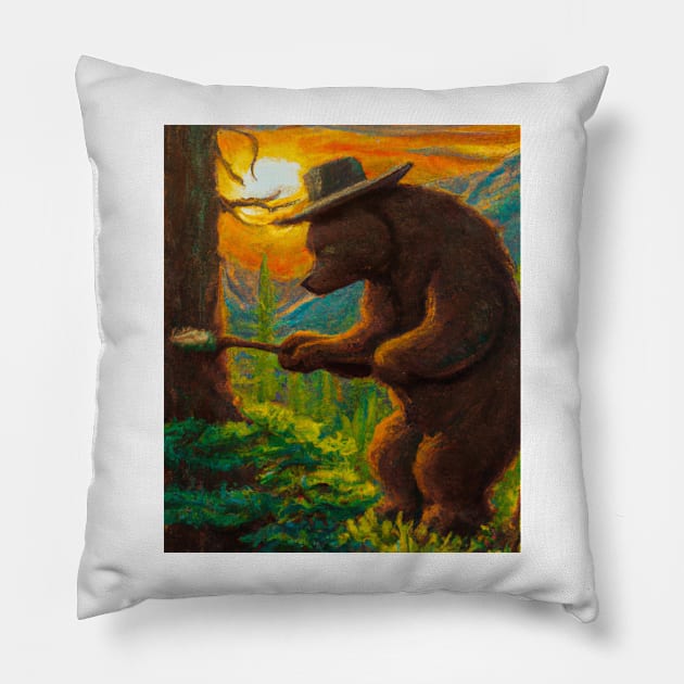 Bear Oil Painting Forest Ranger Pillow by soulfulprintss8