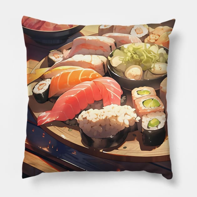 Delicous Japanese Food Sushi - Anime Wallpaper Pillow by KAIGAME Art