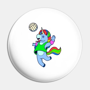 Comic unicorn playing volleyball Pin