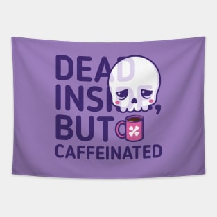 Tired kawaii skull with bones coffee cup + coffee slogan Tapestry