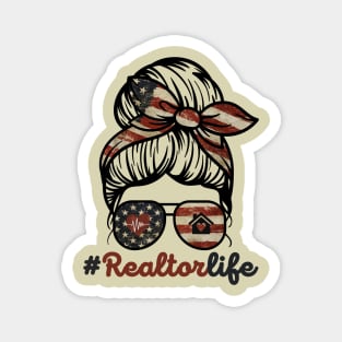 Realtor Life Messy Bun US Flag Magnet