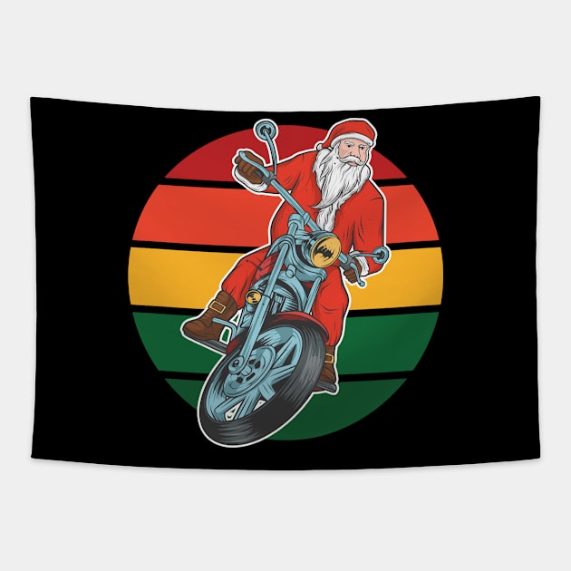 Cool santa claus riding a bike Tapestry by Houseofwinning