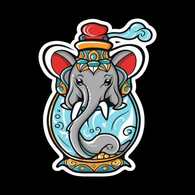 Cute Funny Elephant in a Genie Bottle by joolsd1@gmail.com