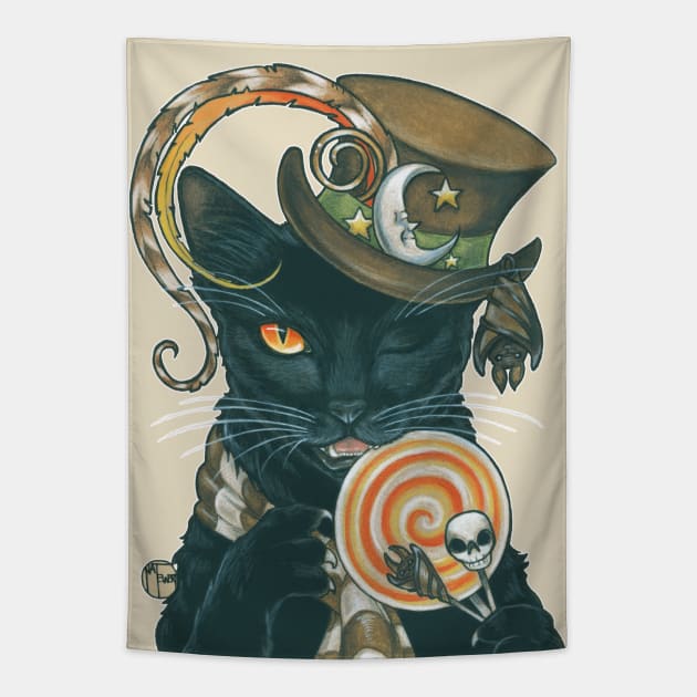 Black Cat Trick or Treat Tapestry by Nat Ewert Art