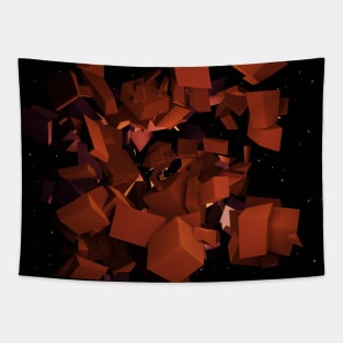 Orange Cube Explosion Space Art Tapestry