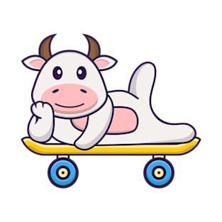 Cute cow lying on a skateboard. T-Shirt