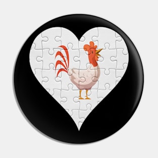 Jigsaw  Rooster Heart Design - Farm Animals Rooster Pin