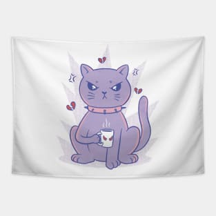 Angry coffee cat cartoon Tapestry