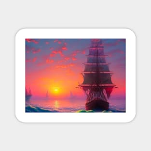 Sailing ship at sunset Magnet