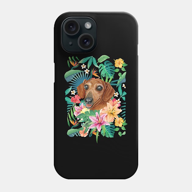 Tropical Red Dachshund Doxie 2 Phone Case by LulululuPainting