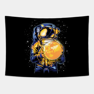 astronaut holding a moon Tapestry