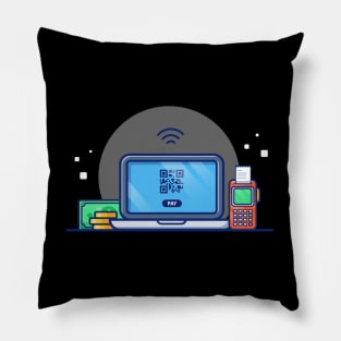 Laptop With Electronic Data Capture, receipt, And stack Money Cartoon Pillow