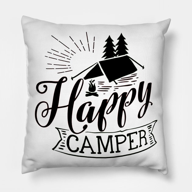 Happy Camper Pillow by robinmooneyedesign
