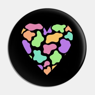 Cow Print Rainbow Heart Design Pin