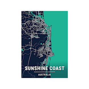 Sunshine Coast Blue Dark Color City Map T-Shirt