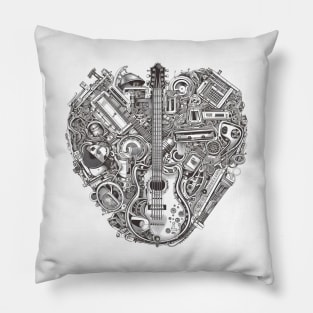 Vintage Guitar Heart Pillow