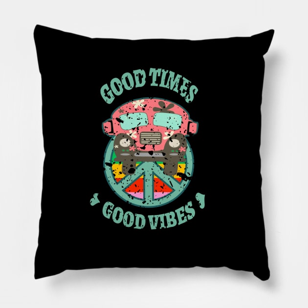 Good Vibes Retro Minibus Pillow by Funkrafstik