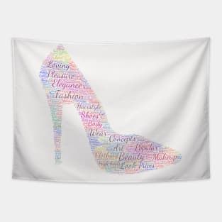 High Heel Shoe Silhouette Shape Text Word Cloud Tapestry