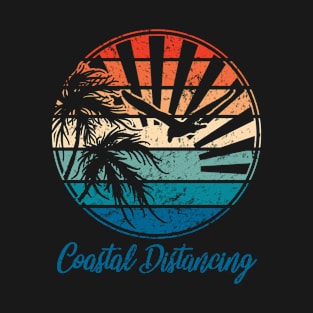 Social Distancing vs Coastal Distancing Solo Seagull on Retro Sunset T-Shirt