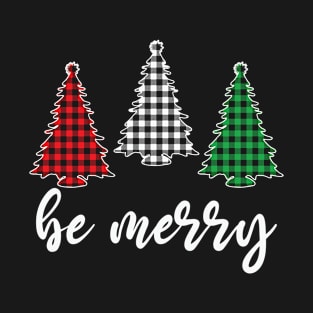 Merry Christmas Leopard Red Plaid Tree Gift Be Merry T-Shirt