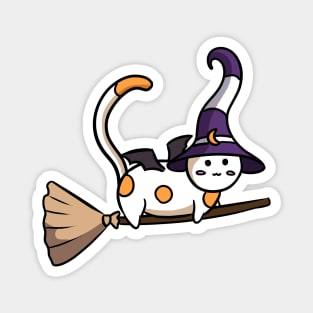 Cute witch cat flying on a broom Sticker Magnet