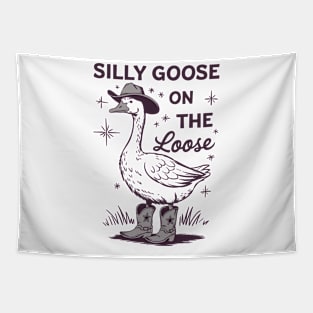Silly Goose on the Loose - Funny Cowboy Goose Design Tapestry
